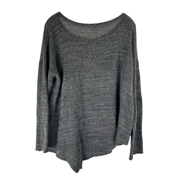 Eileen Fisher Womens Sweater Size Medium Gray Cotton Mesh Asymmetrical Hem - Picture 3 of 7